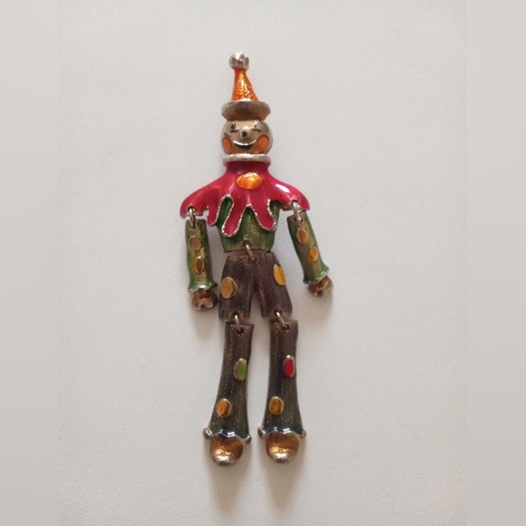 DON-LIN BROOCH ARTICULATED CLOWN PUMPKIN-HEAD HOLLOWEEN COSTUME MCM 4.5" - Picture 2 of 4